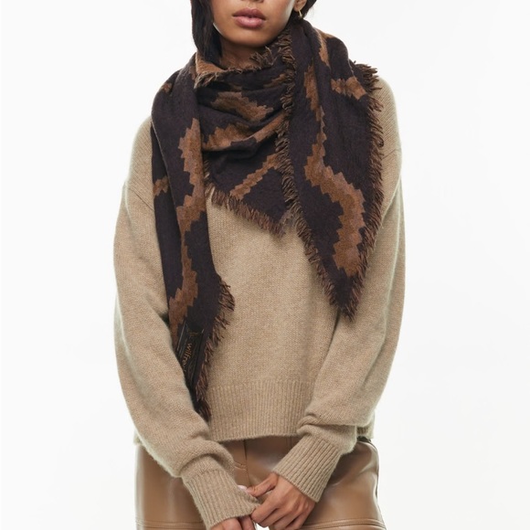 NEW Aritzia Wilfred Diamond Mosaic Reversible Wool Scarf in Peniche wBorder NWOT - Picture 1 of 12
